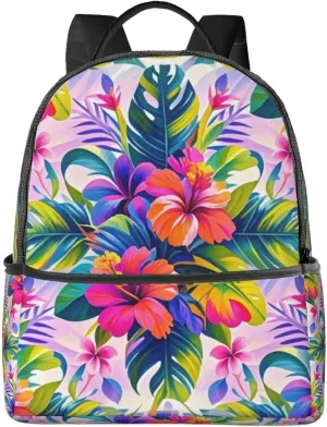Tropical Floral Adult Backpacks 14 Inch Laptop Backpack Double Shoulder Bag for Work Travel Gifts