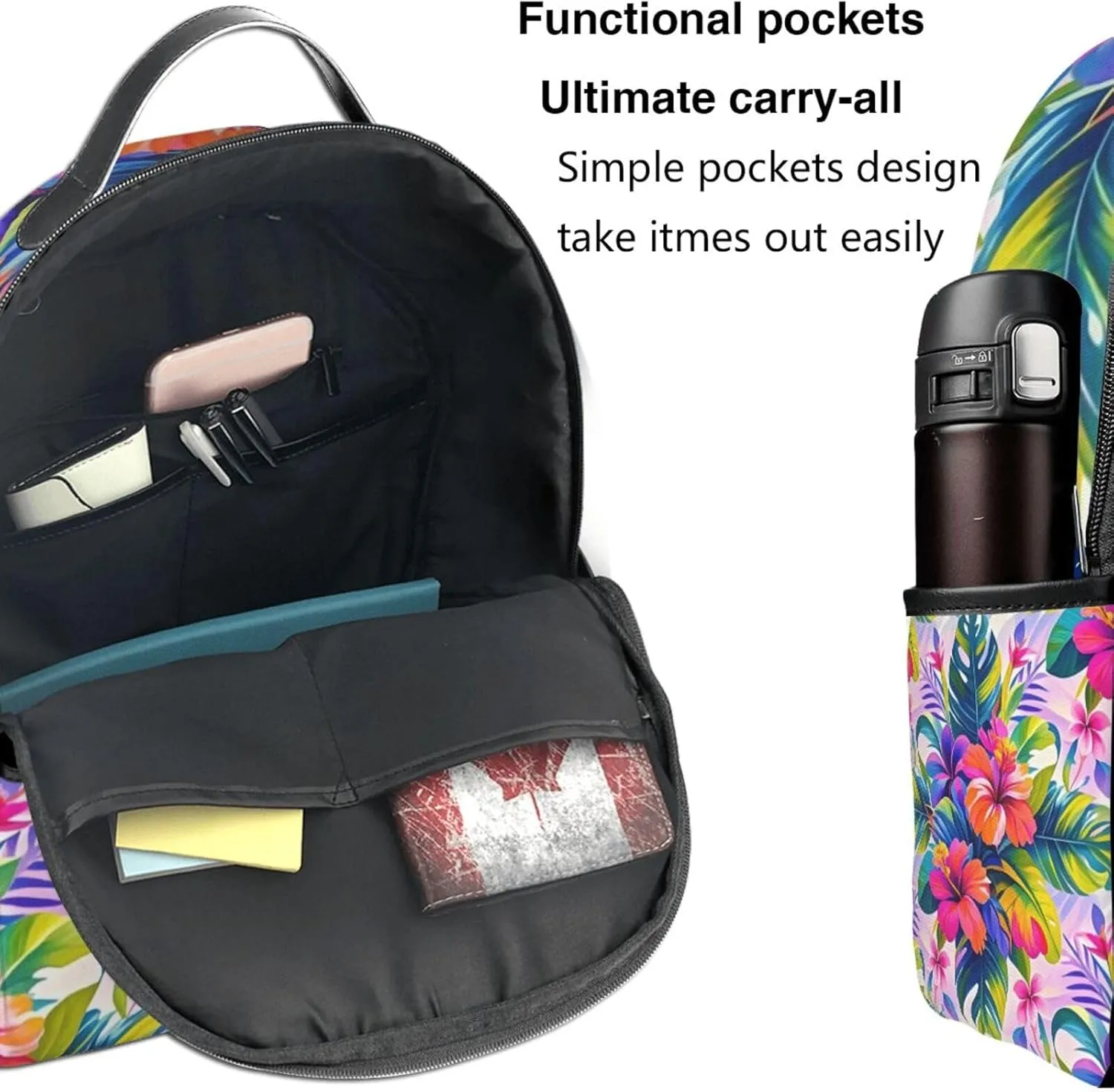 Tropical Floral Adult Backpacks 14 Inch Laptop Backpack Double Shoulder Bag for Work Travel Gifts