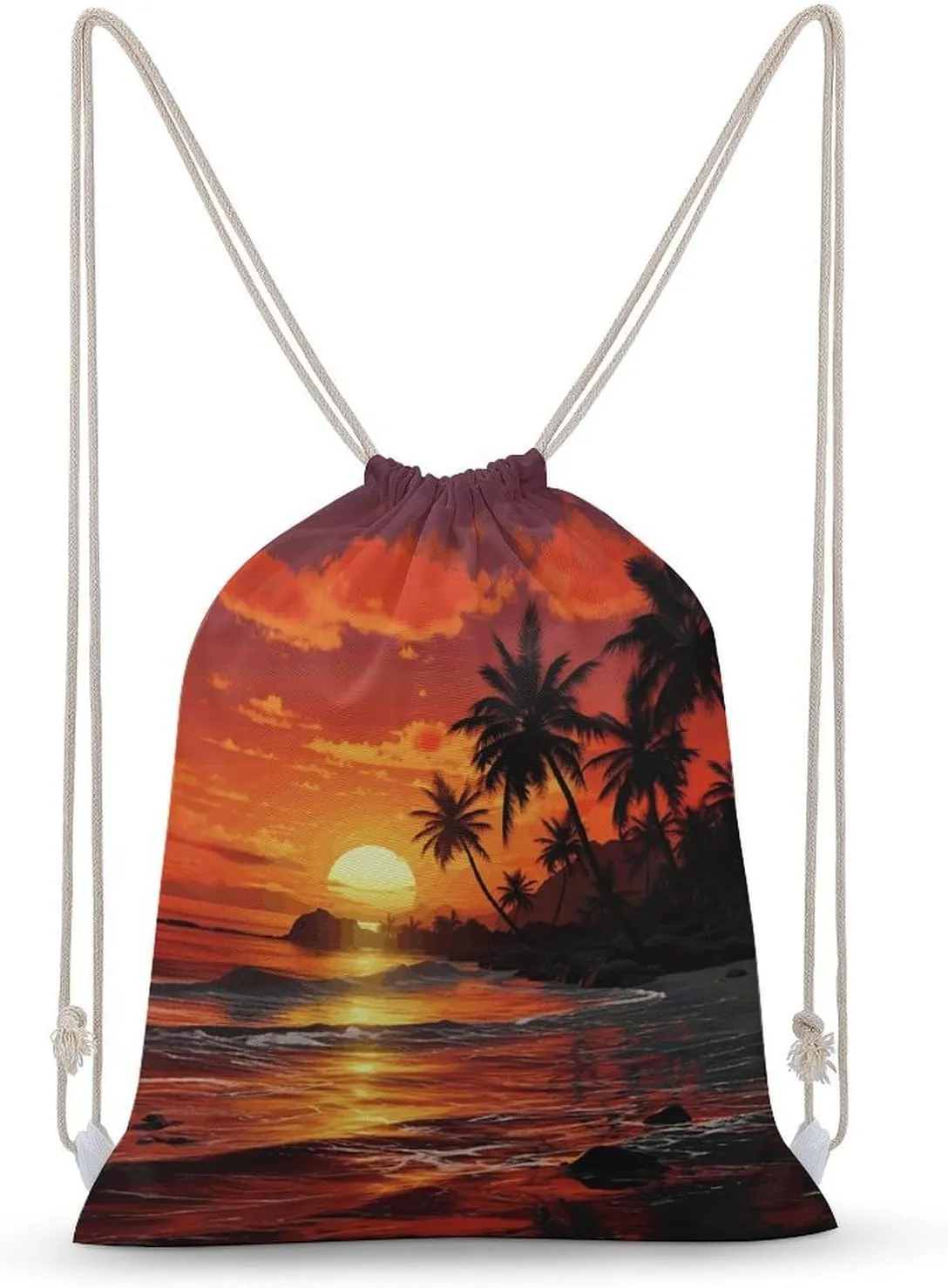 Tropical Sunset Drawstring Backpack for Women Men Drawstring Bag for Travel Swimming Sports Gym Bag