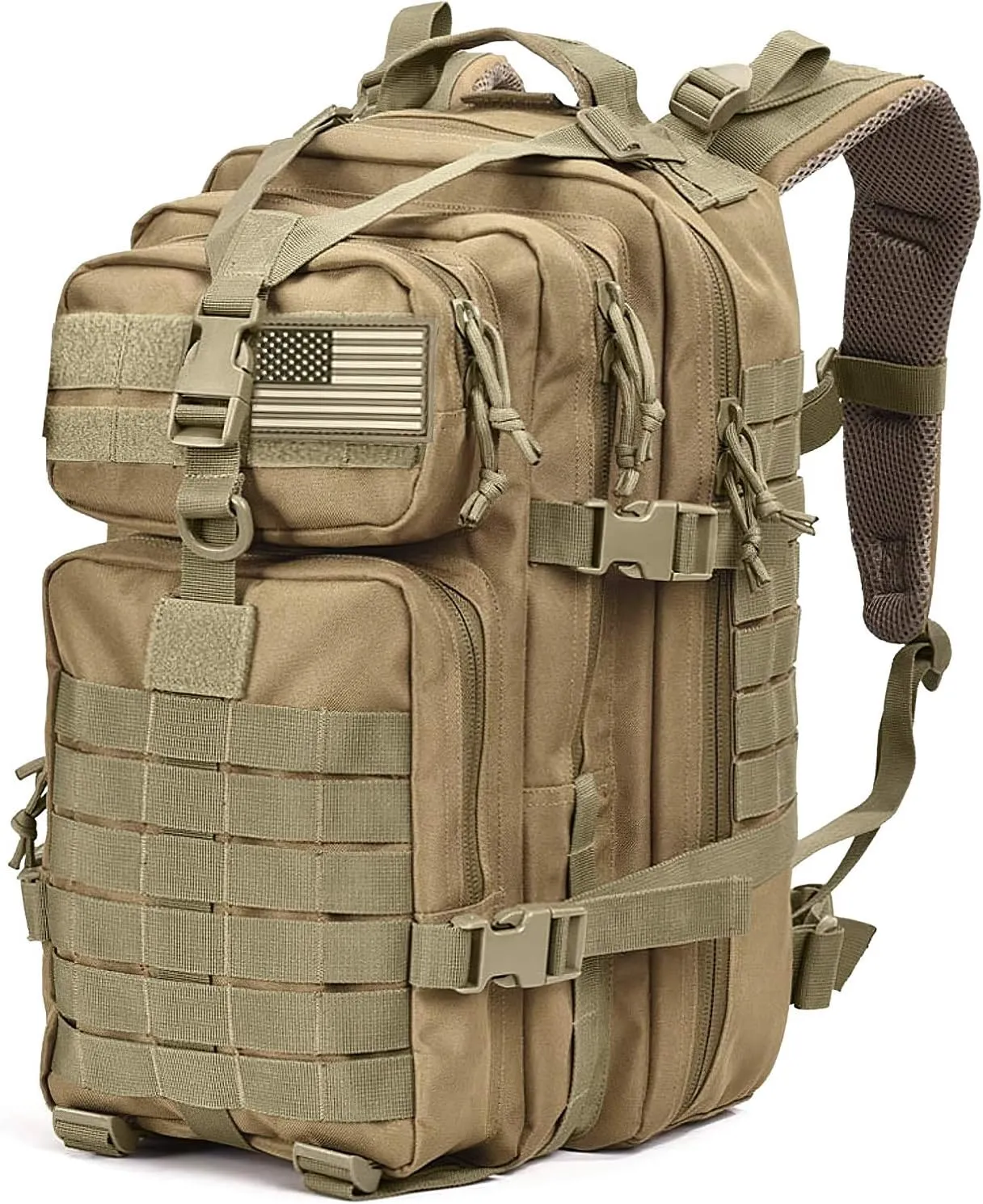 Tru Salute 45L Military Tactical Backpack Large Army 3 Day Assault Pack Molle Bugout Bag Rucksack (Tan)