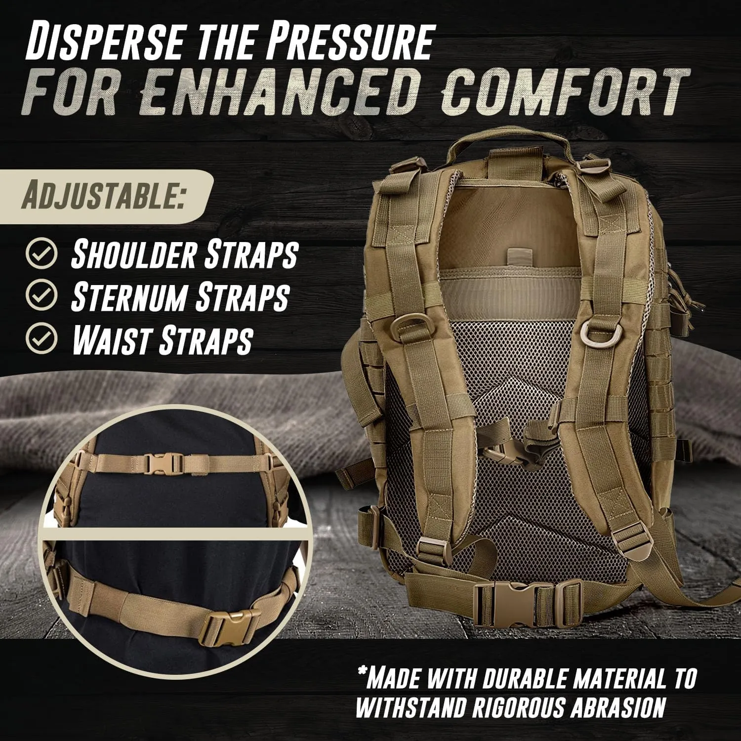 Tru Salute 45L Military Tactical Backpack Large Army 3 Day Assault Pack Molle Bugout Bag Rucksack (Tan)