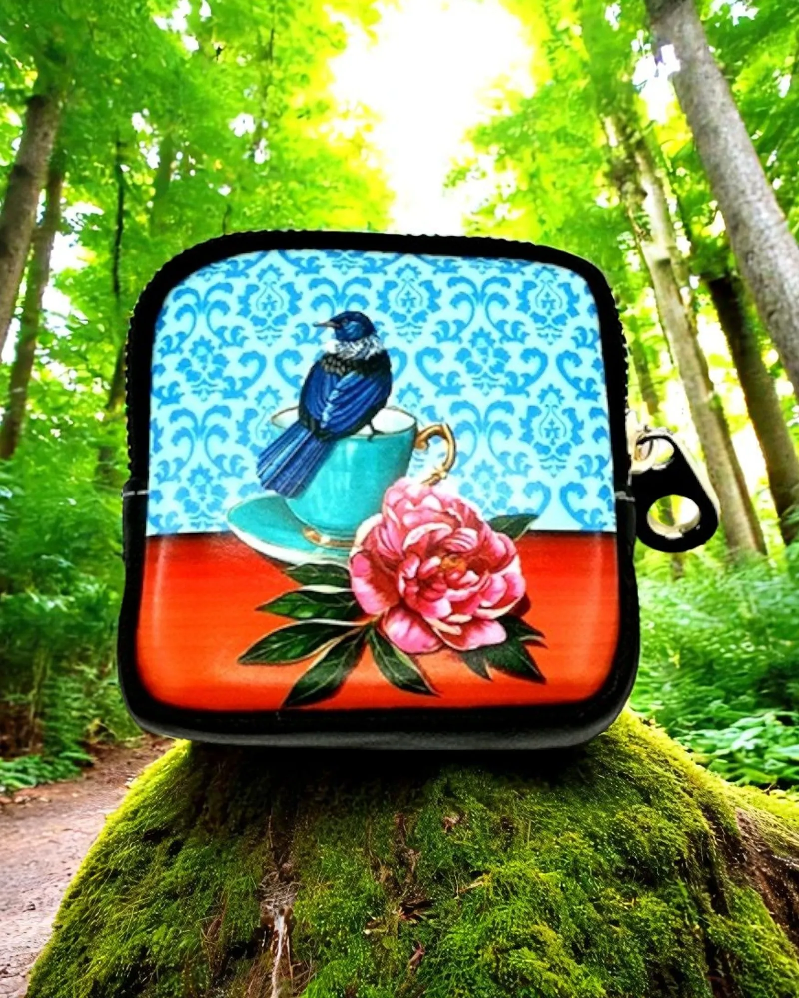 Tui Bird with Cup and Rose Coin Purse