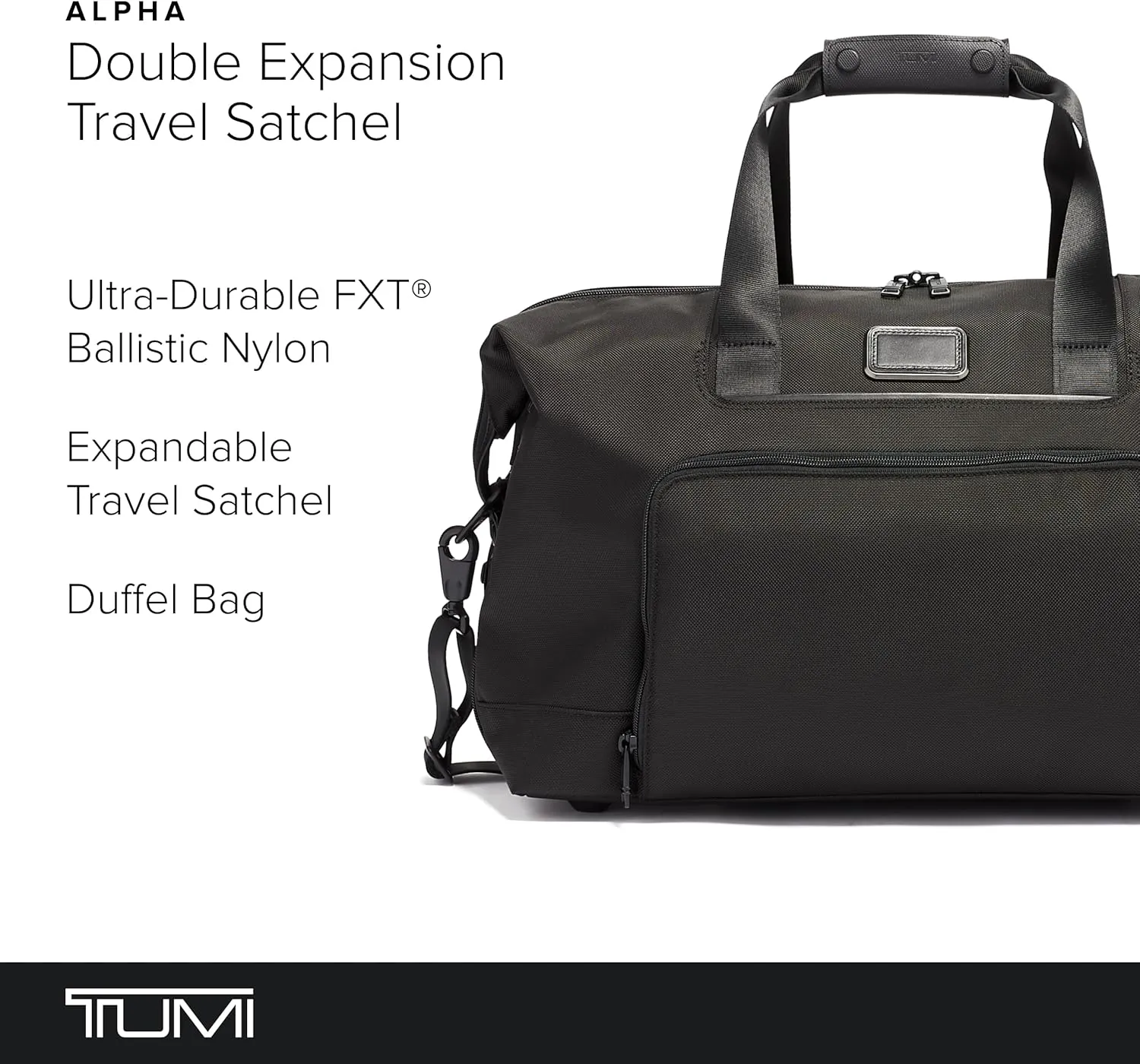 TUMI Alpha Double Expansion Travel Satchel - Business Duffel Bag for Men & Women - Weekend Travel Bag with Shoulder Strap - Black