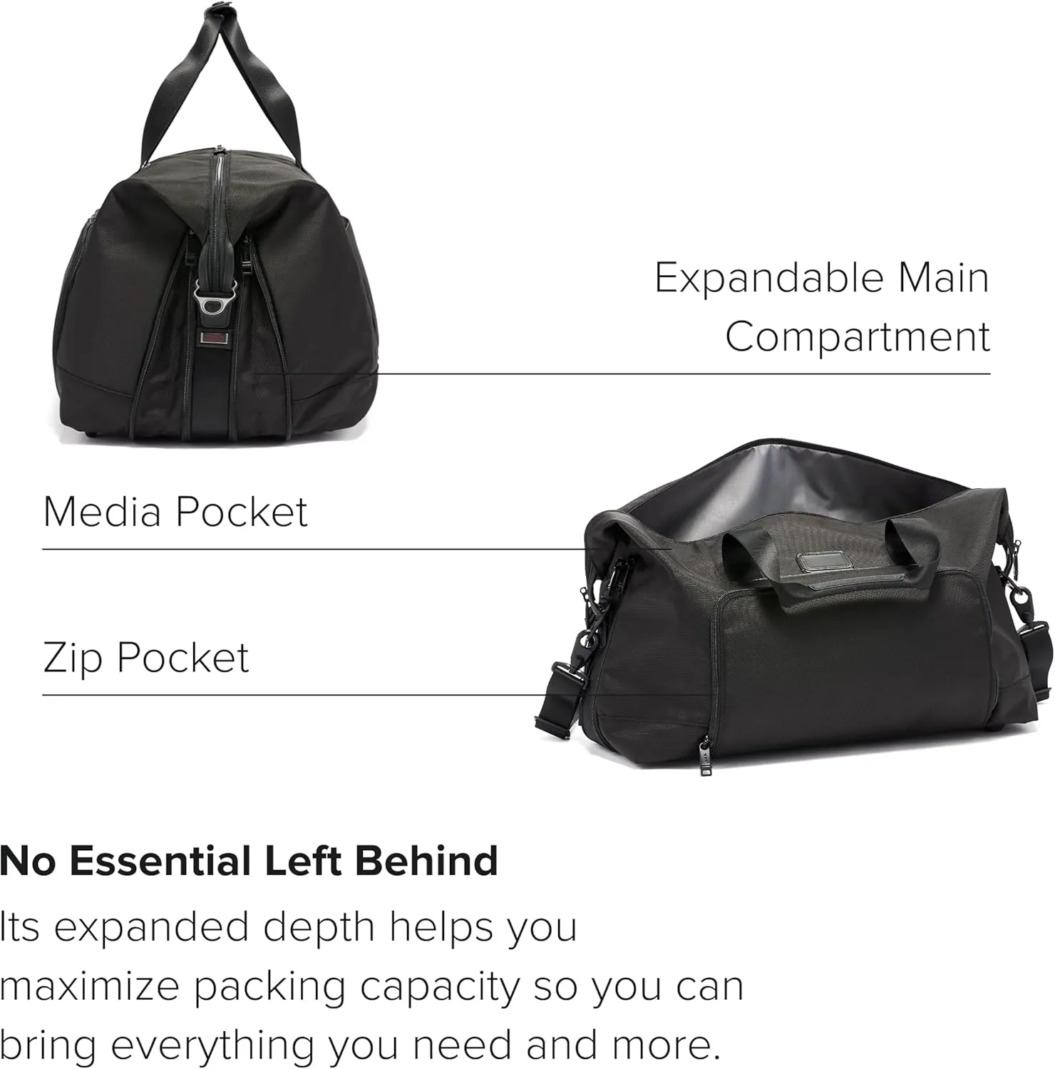 TUMI Alpha Double Expansion Travel Satchel - Business Duffel Bag for Men & Women - Weekend Travel Bag with Shoulder Strap - Black