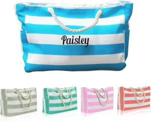 Ulico Personalized Beach Bags for Women,Custom Large Beach Tote Bag Embroidered Name, Waterproof Sandproof Swim Pool Bag with Zipper