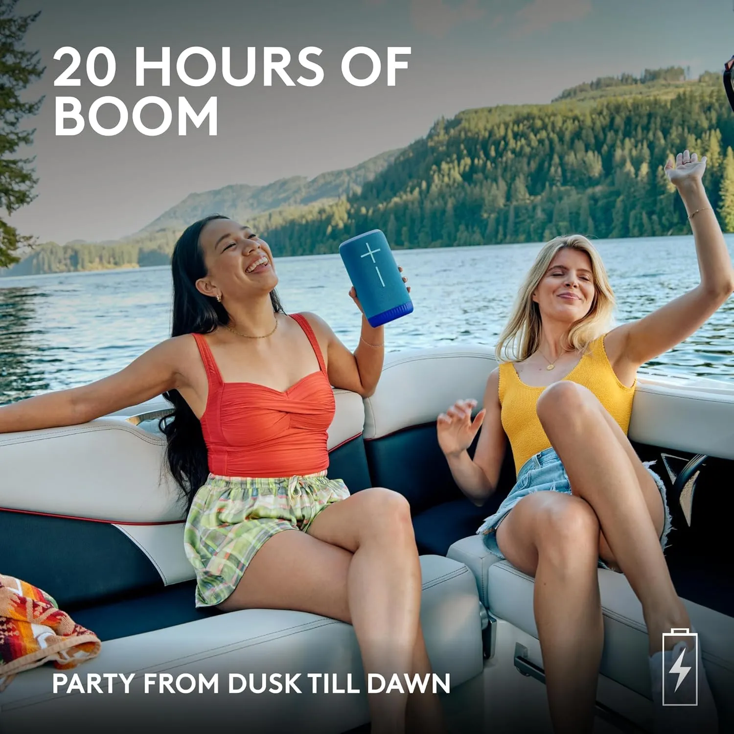 Ultimate Ears EVERBOOM Wireless Portable Waterproof Bluetooth Speaker, Azure Blue | Big Bass, Immersive 360° Sound, Floatable, Outdoor Boost, 180ft Range | with Signature Series Case