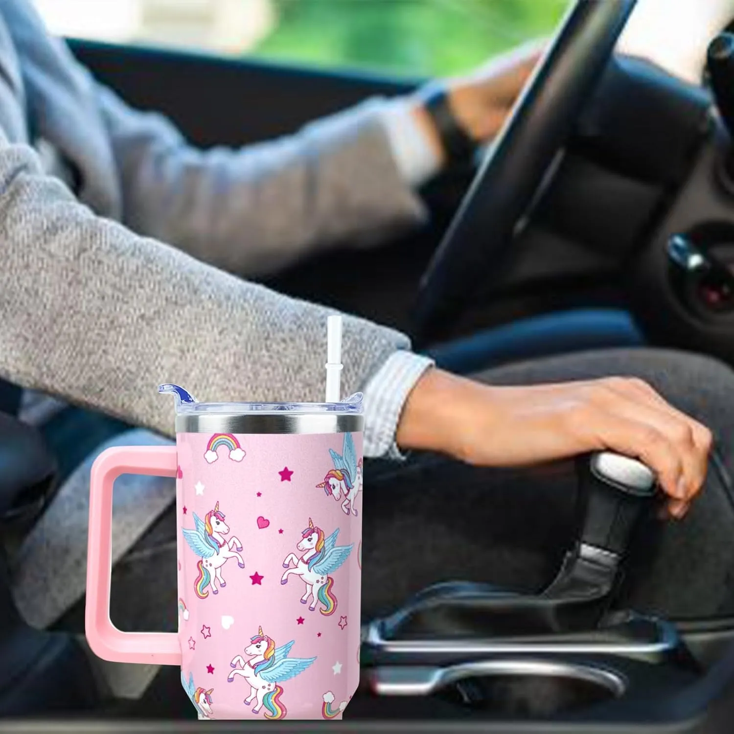 Unicorn Tumbler 40 oz Tumbler with Handle and Straw Lid Leak Proof - Unicorn Cup for Christmas Birthday Gifts for Women Girls - Stainless Steel Cup