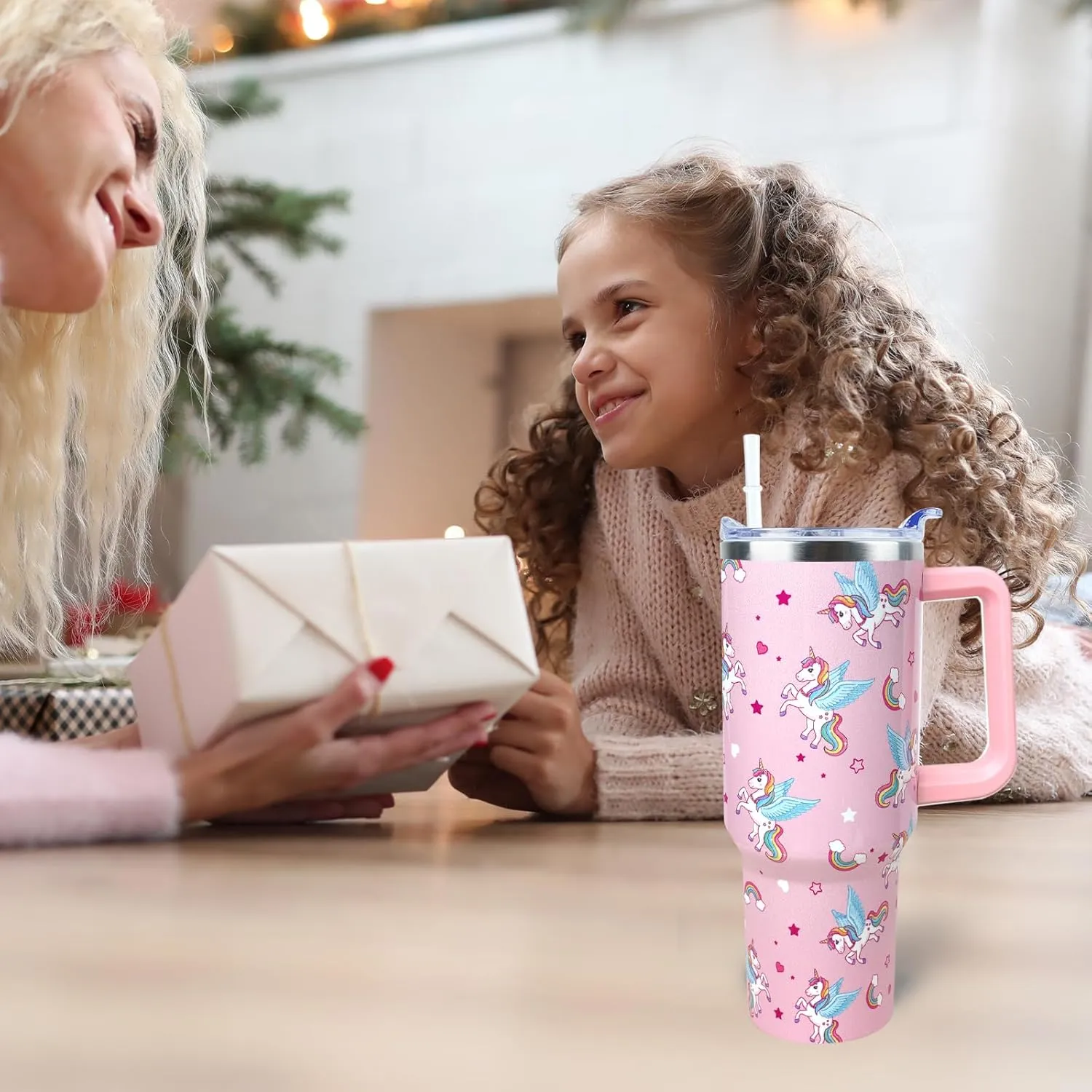 Unicorn Tumbler 40 oz Tumbler with Handle and Straw Lid Leak Proof - Unicorn Cup for Christmas Birthday Gifts for Women Girls - Stainless Steel Cup
