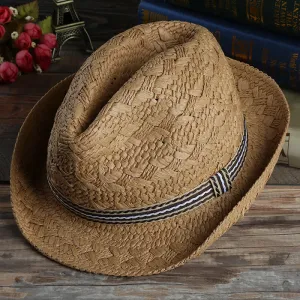 Unisex Boho Beach Handwork Summer Straw Fedora Hat