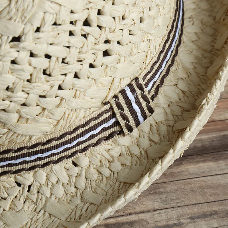 Unisex Boho Beach Handwork Summer Straw Fedora Hat
