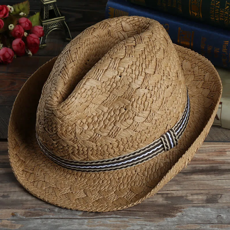 Unisex Boho Beach Handwork Summer Straw Fedora Hat