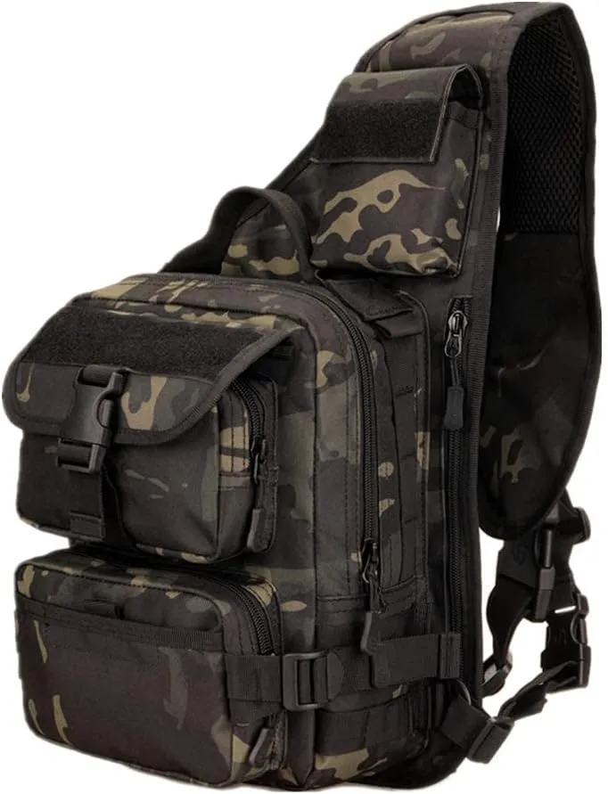 UNISTRENGH Men's Tactical Sling Bag Sling Backpack Military Shoulder Bag MOLLE Assault Range Bag for Outdoor Camping Hunting (Black-scorpion Camouflage)
