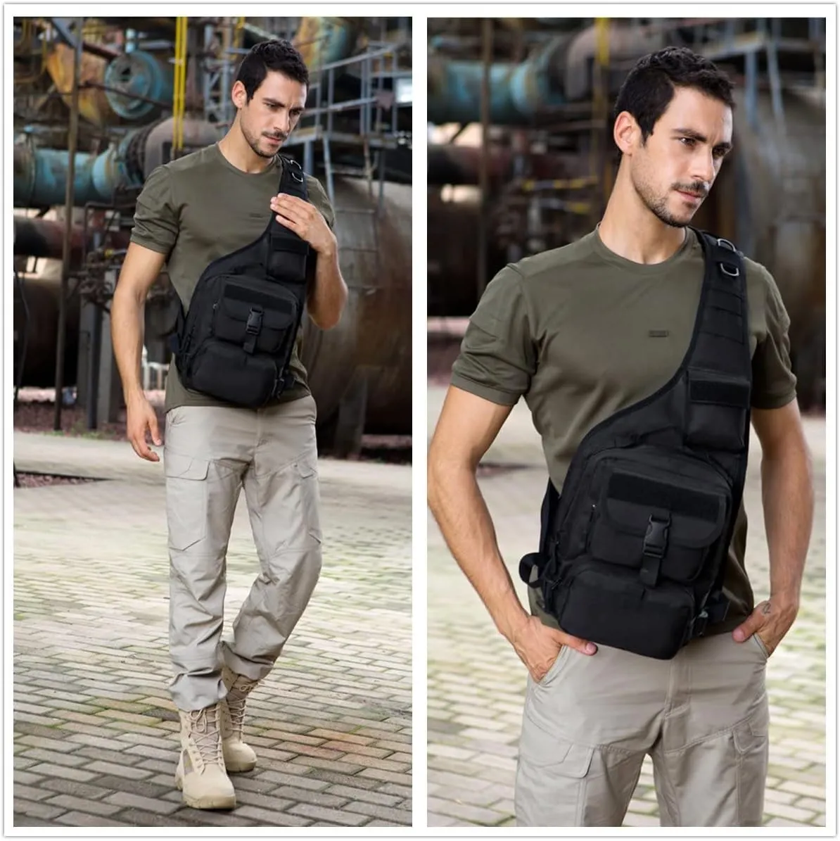 UNISTRENGH Men's Tactical Sling Bag Sling Backpack Military Shoulder Bag MOLLE Assault Range Bag for Outdoor Camping Hunting (Black-scorpion Camouflage)