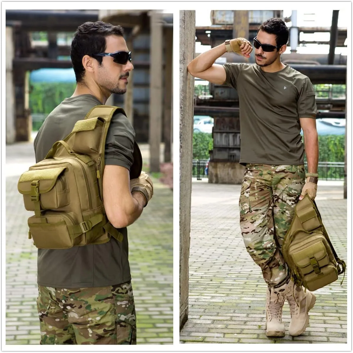 UNISTRENGH Men's Tactical Sling Bag Sling Backpack Military Shoulder Bag MOLLE Assault Range Bag for Outdoor Camping Hunting (Desert Camouflage)