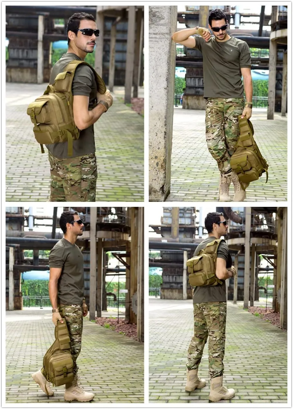 UNISTRENGH Men's Tactical Sling Bag Sling Backpack Military Shoulder Bag MOLLE Assault Range Bag for Outdoor Camping Hunting (Desert Camouflage)