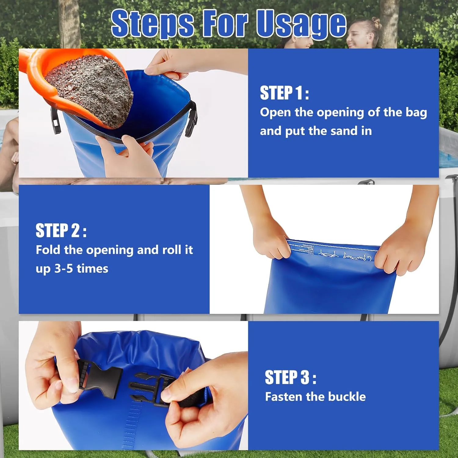 Universal Pool Step Weights, Waterproof Swimming Pool Ladder Weights 10l No Breaken Above Ground Pool Ladder Sand Bags, Foldable Pool Stair Weights for Pool Steps, Easy&Quick Fill Sand(Blue-4PCS)