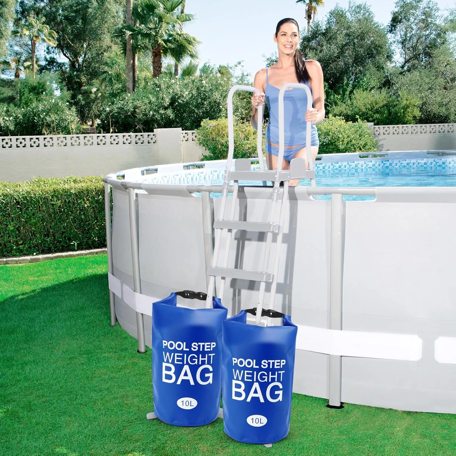 Universal Pool Step Weights, Waterproof Swimming Pool Ladder Weights 10l No Breaken Above Ground Pool Ladder Sand Bags, Foldable Pool Stair Weights for Pool Steps, Easy&Quick Fill Sand(Blue-4PCS)
