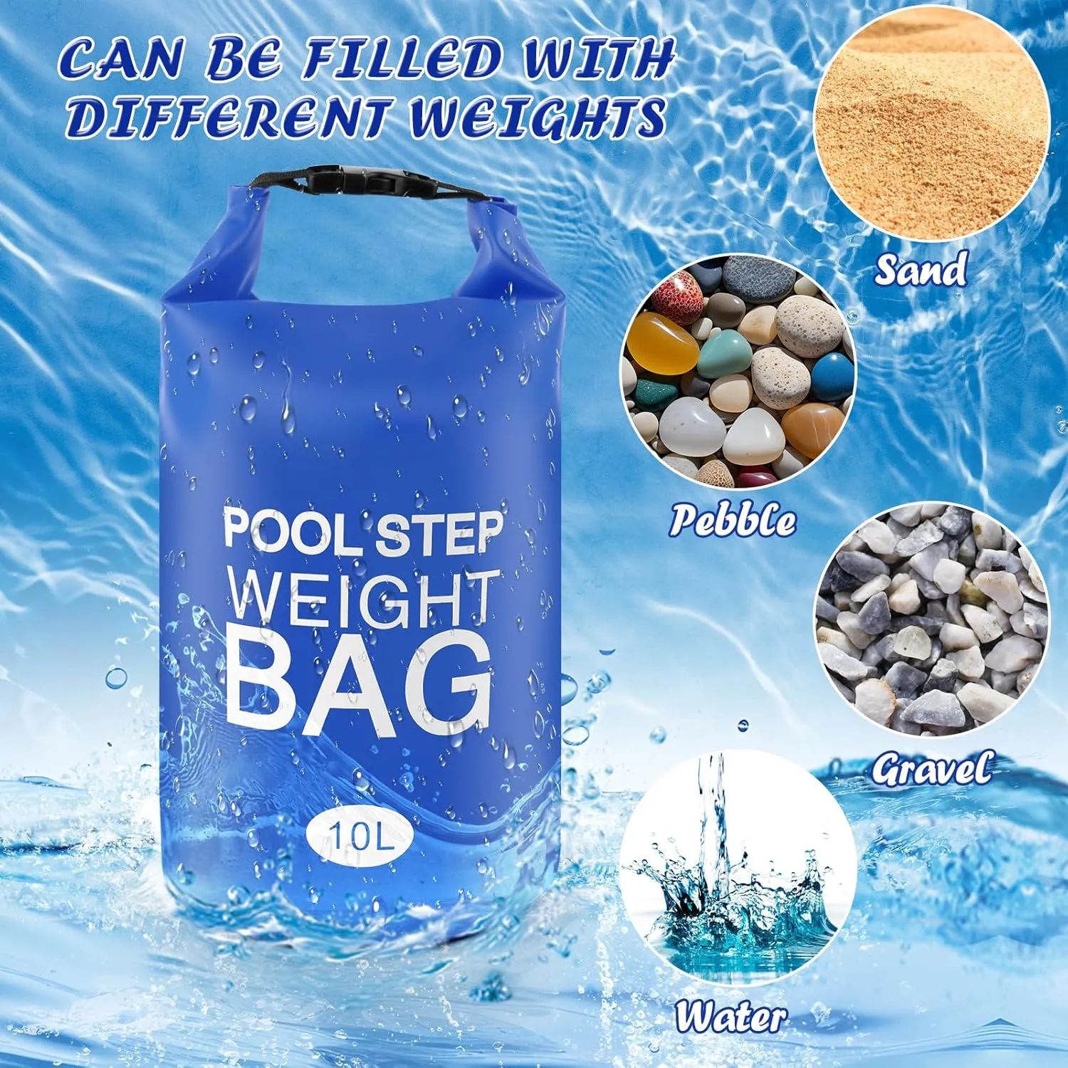 Universal Pool Step Weights, Waterproof Swimming Pool Ladder Weights 10l No Breaken Above Ground Pool Ladder Sand Bags, Foldable Pool Stair Weights for Pool Steps, Easy&Quick Fill Sand(Blue-4PCS)