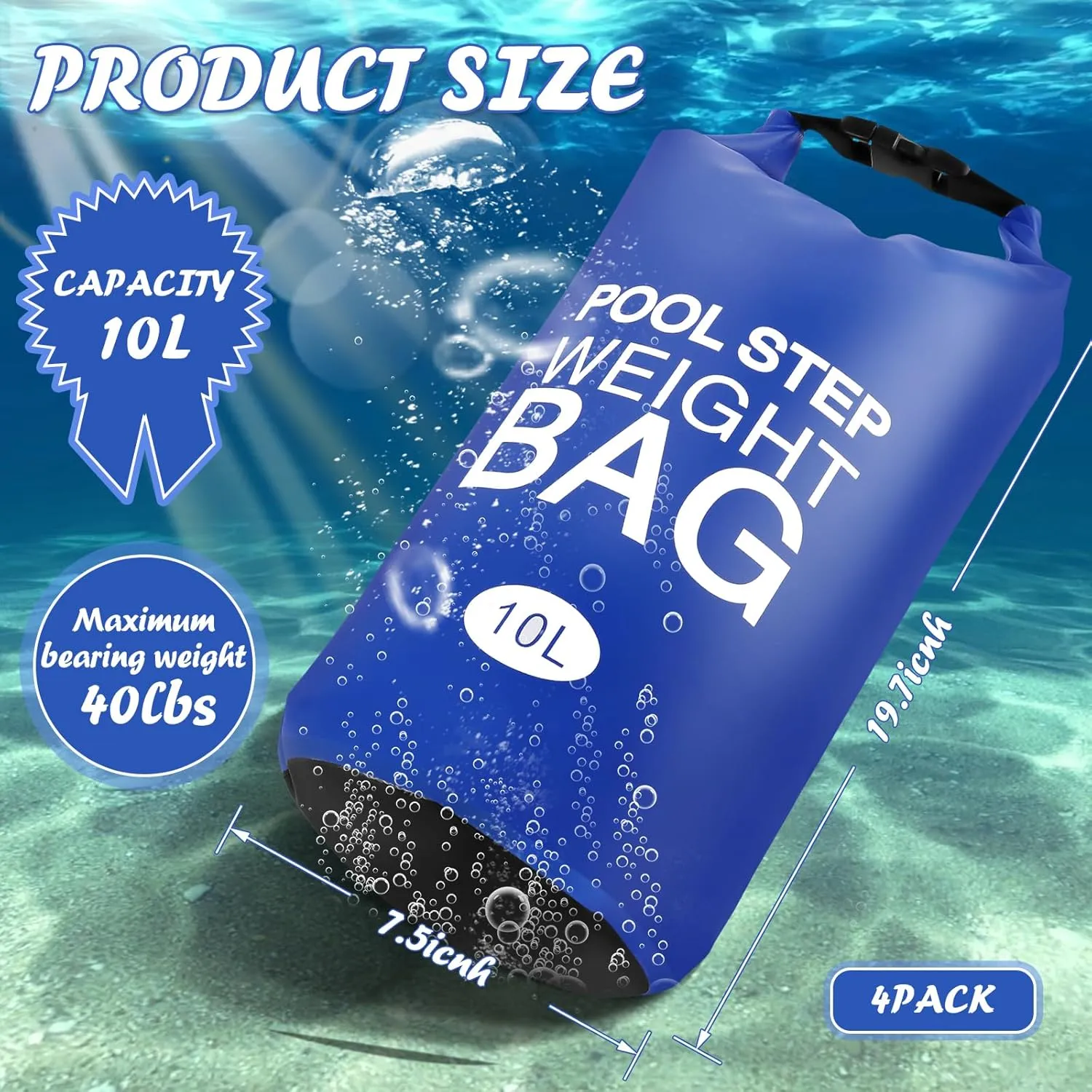 Universal Pool Step Weights, Waterproof Swimming Pool Ladder Weights 10l No Breaken Above Ground Pool Ladder Sand Bags, Foldable Pool Stair Weights for Pool Steps, Easy&Quick Fill Sand(Blue-4PCS)