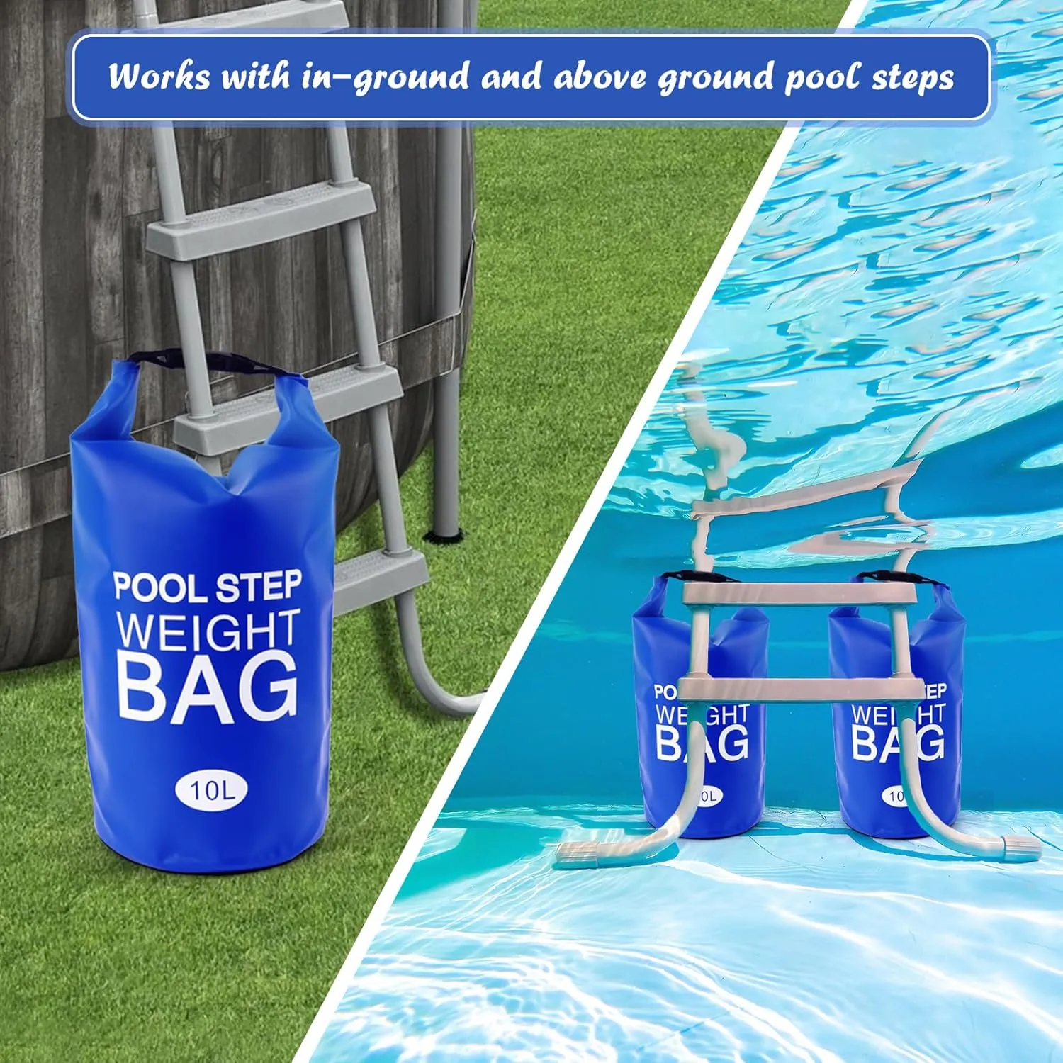 Universal Pool Step Weights, Waterproof Swimming Pool Ladder Weights 10l No Breaken Above Ground Pool Ladder Sand Bags, Foldable Pool Stair Weights for Pool Steps, Easy&Quick Fill Sand(Blue-4PCS)