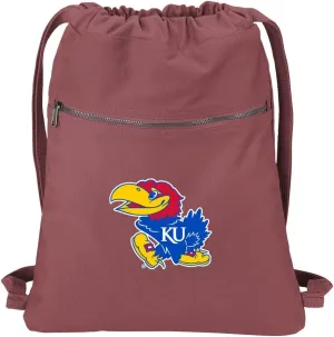 University of Kansas Drawstring Backpack RICH COTTON KU Jayhawks Cinch Bag (Red)
