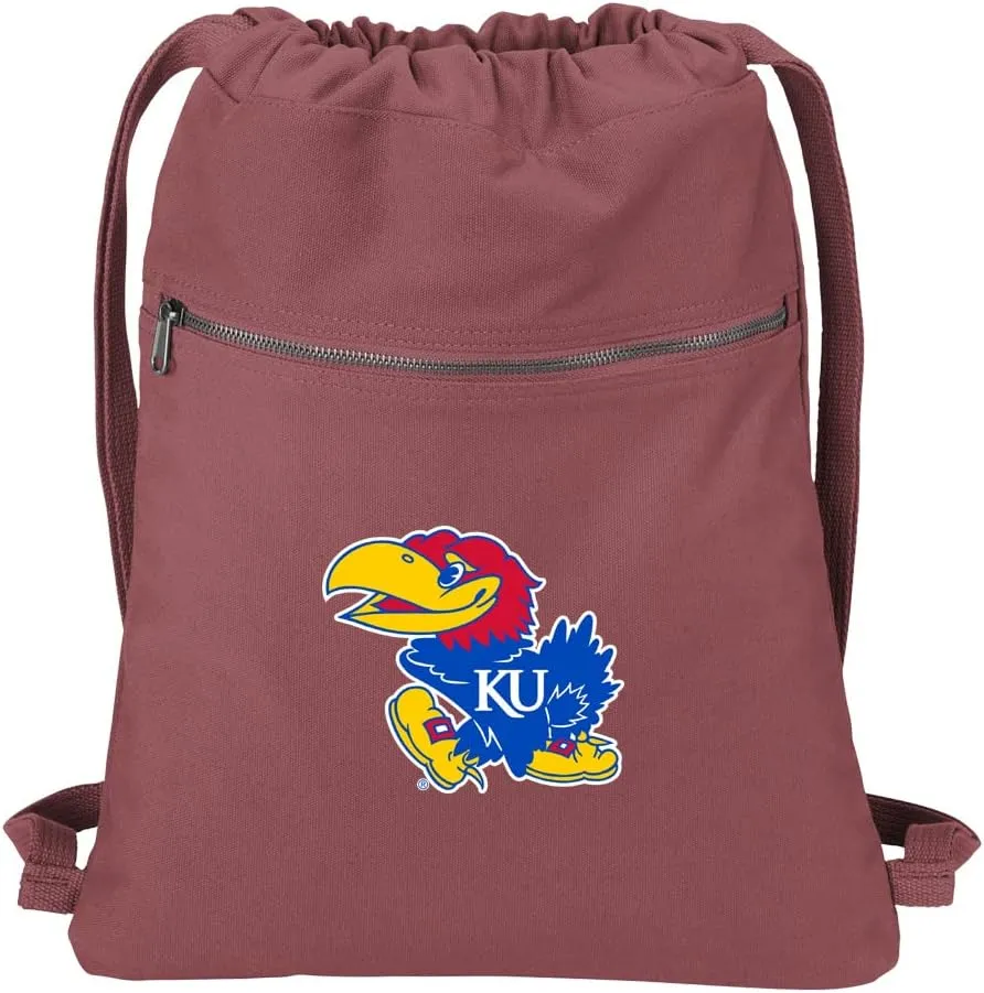 University of Kansas Drawstring Backpack RICH COTTON KU Jayhawks Cinch Bag (Red)
