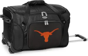 University of Texas Longhorns Lightweight 22-inch Wheeled Duffel Bag with Telescopic Handle - Perfect Overnight Bag for Travel, Weekend Getaways, Airports, Gym, and Commuting