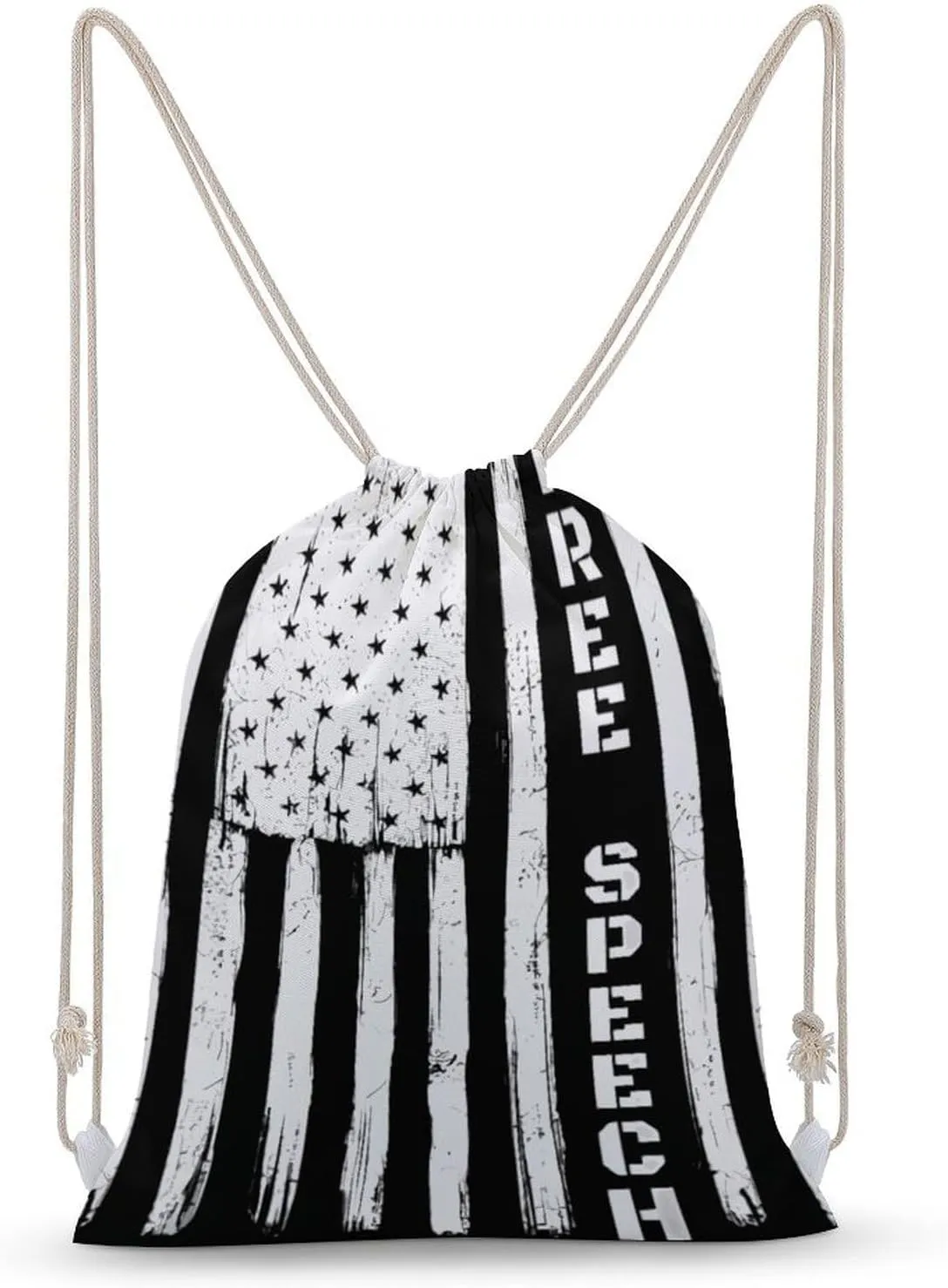 U.S. Flag Free Speech Drawstring Backpack Travel String Shoulder Bag Canvas Sport Sackpack for Gym Shopping Yoga