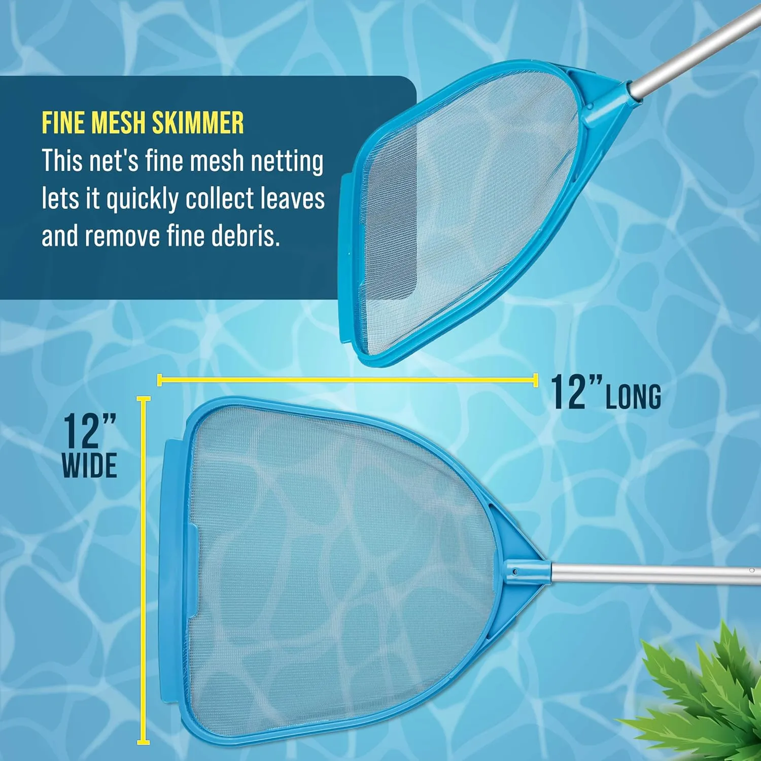 U.S. Pool Supply Pool and Spa Skimmer Net with Pole, Handheld Fine Mesh Pool Skimmer Net - Hand Held Spa, Hot Tub, Pond Cleaning - Step-Up 32" to 5 Feet Long, Leaf Netting, Scoop Skim Leaves & Debris