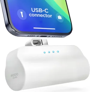 USB-C Battery Pack for iPhone 15 and 15 Pro Max - Fast Charging Type-C, Small Power Bank for Travel with Built-in Cable, 4000mAh (Fast Charging Enabled)