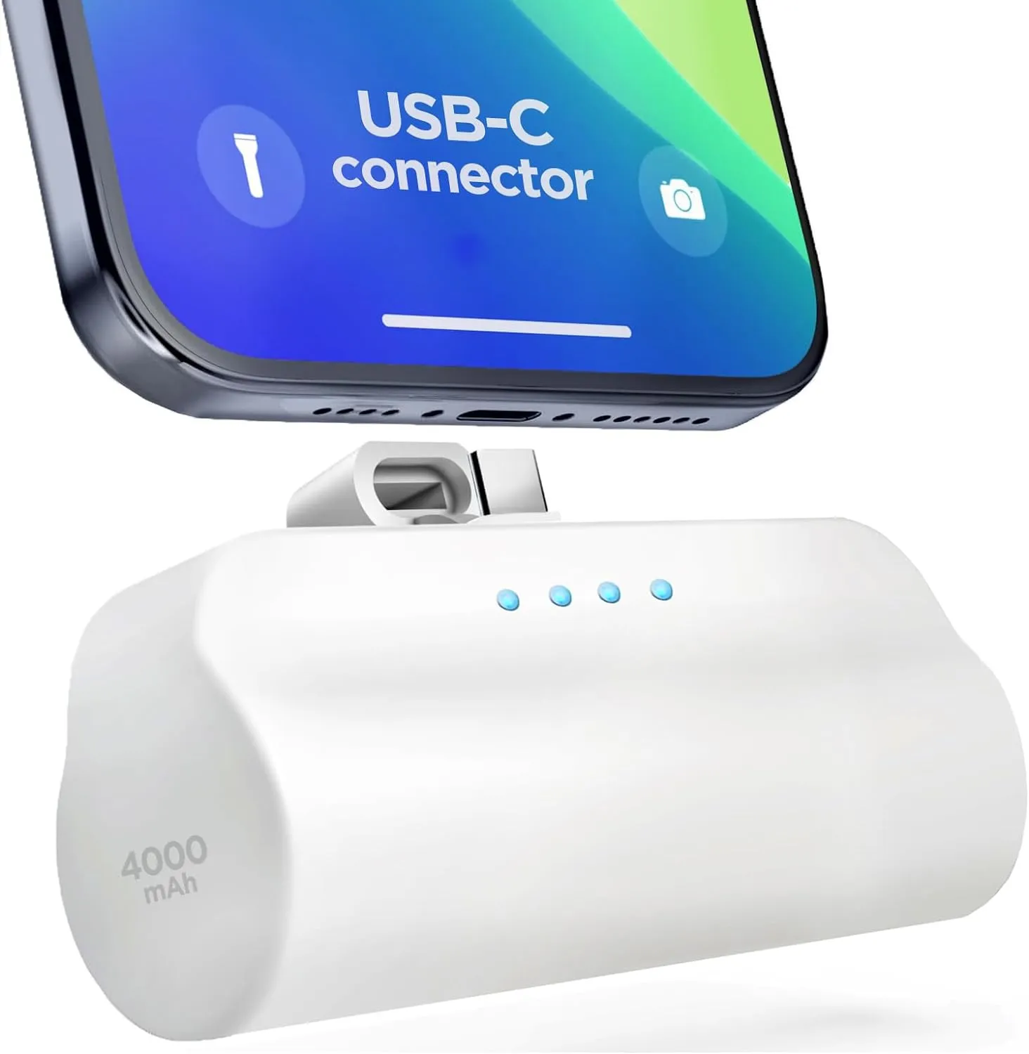 USB-C Battery Pack for iPhone 15 and 15 Pro Max - Fast Charging Type-C, Small Power Bank for Travel with Built-in Cable, 4000mAh (Fast Charging Enabled)