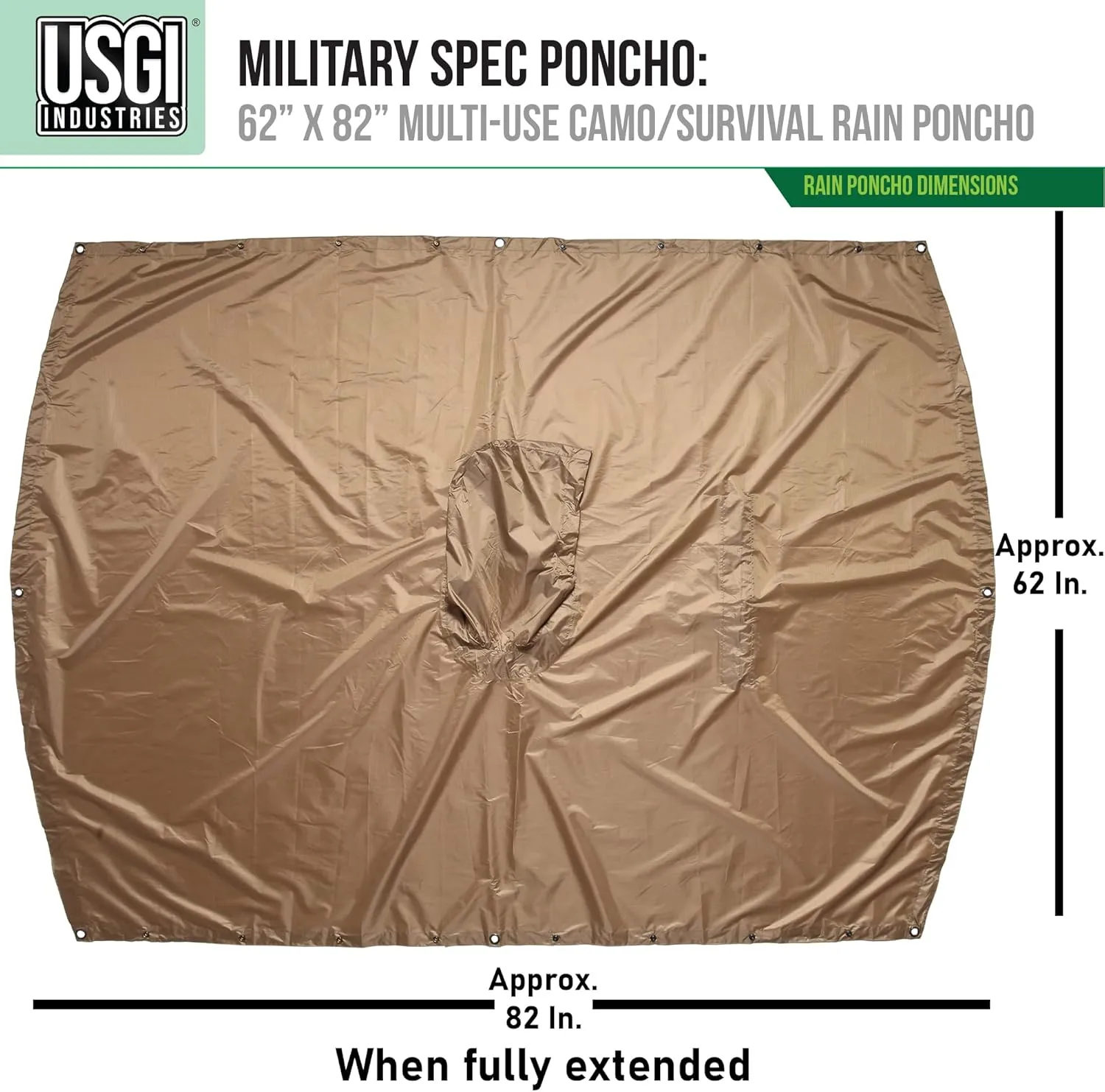 USGI Industries Military Style Poncho Multi Use Rip Stop Camouflage Rain Poncho