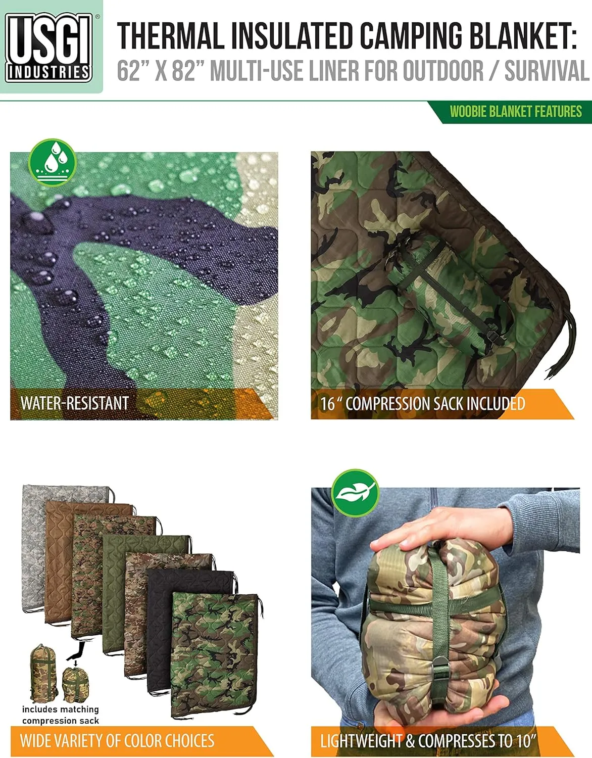 USGI Industries Military Style Poncho Multi Use Rip Stop Camouflage Rain Poncho