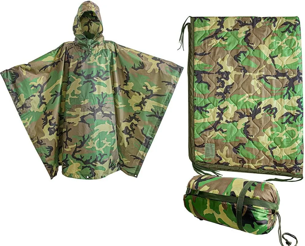 USGI Industries Military Style Poncho Multi Use Rip Stop Camouflage Rain Poncho