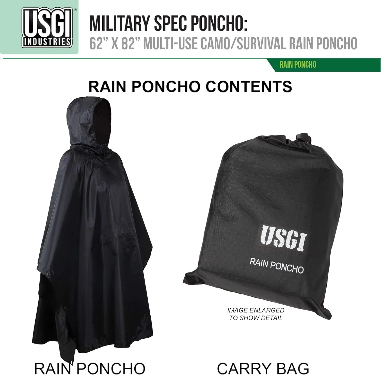 USGI Industries Military Style Poncho Multi Use Rip Stop Camouflage Rain Poncho