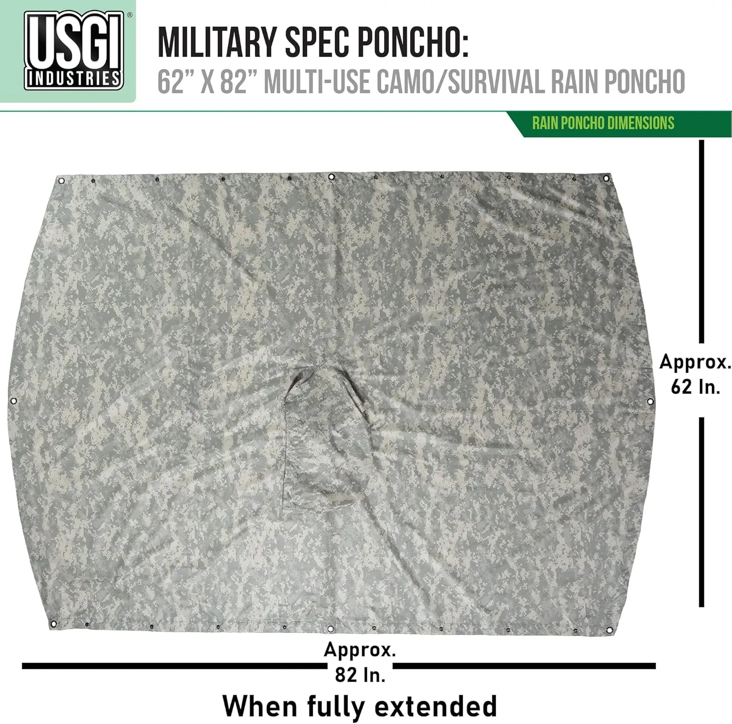 USGI Industries Military Style Poncho Multi Use Rip Stop Camouflage Rain Poncho