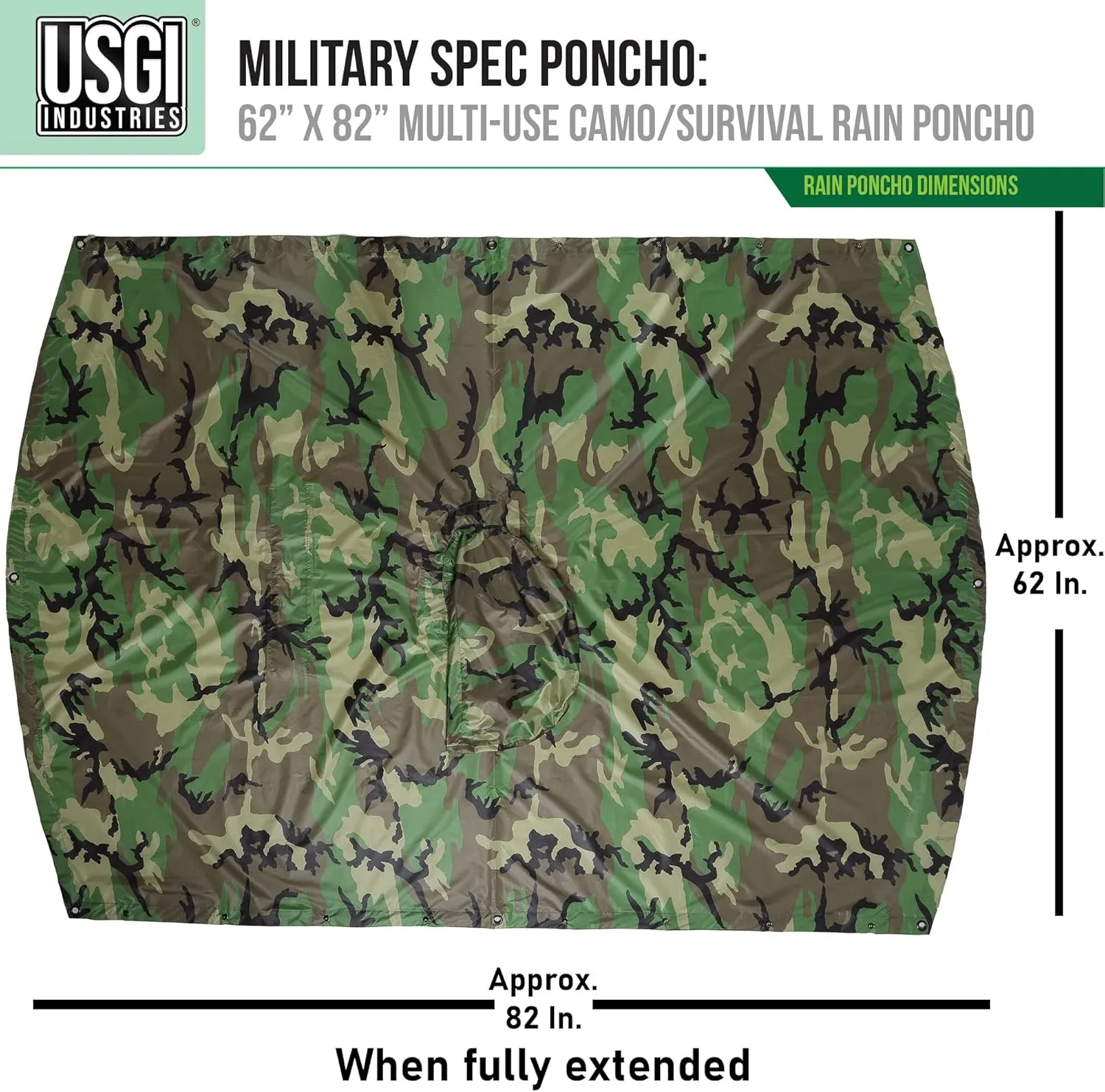 USGI Industries Military Style Poncho Multi Use Rip Stop Camouflage Rain Poncho