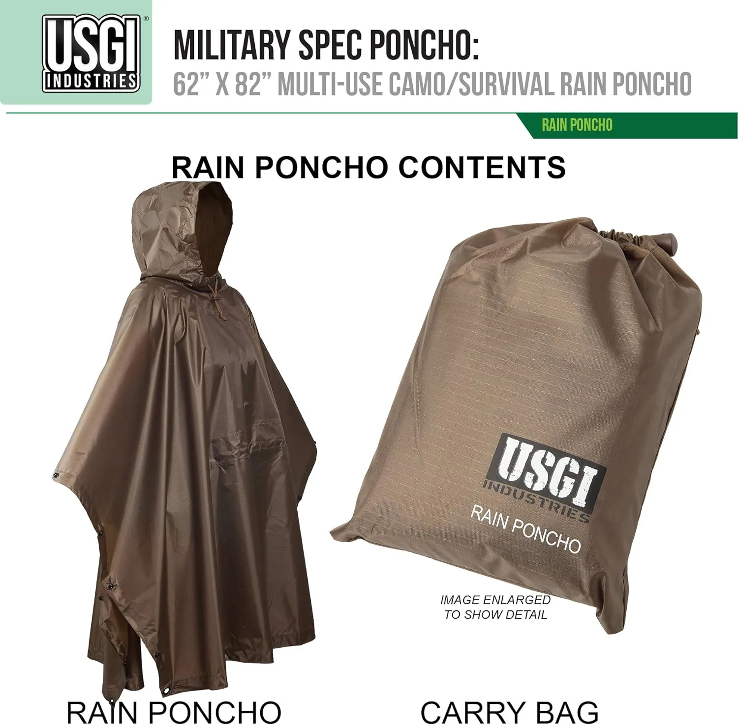 USGI Industries Military Style Poncho Multi Use Rip Stop Camouflage Rain Poncho
