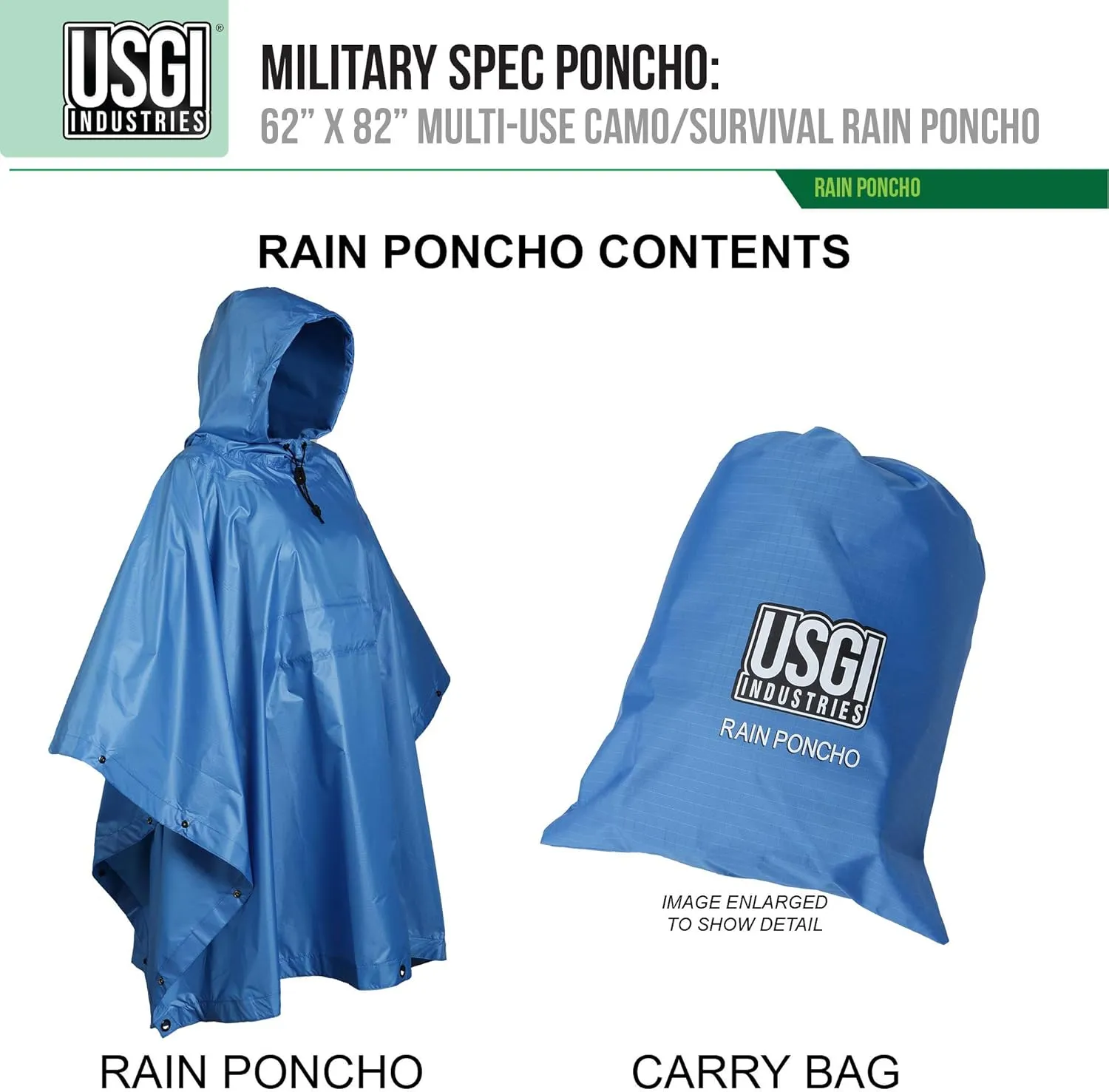 USGI Industries Military Style Poncho Multi Use Rip Stop Camouflage Rain Poncho