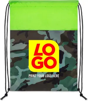 USMG Vibrant Camo Drawstring Tote Bags with Custom Full Color Imprint for Business Marketing, Gifts, and Events