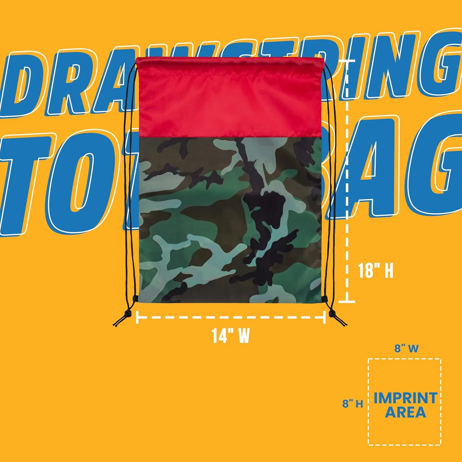 USMG Vibrant Camo Drawstring Tote Bags with Custom Full Color Imprint for Business Marketing, Gifts, and Events