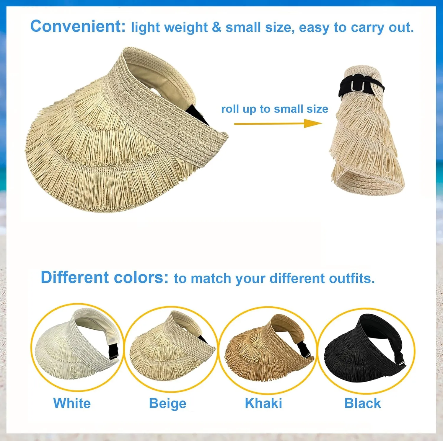 UV Protection Straw Sun Hat Visor Beach Hat Wide Brim Leopard Print Roll up Packable for Women