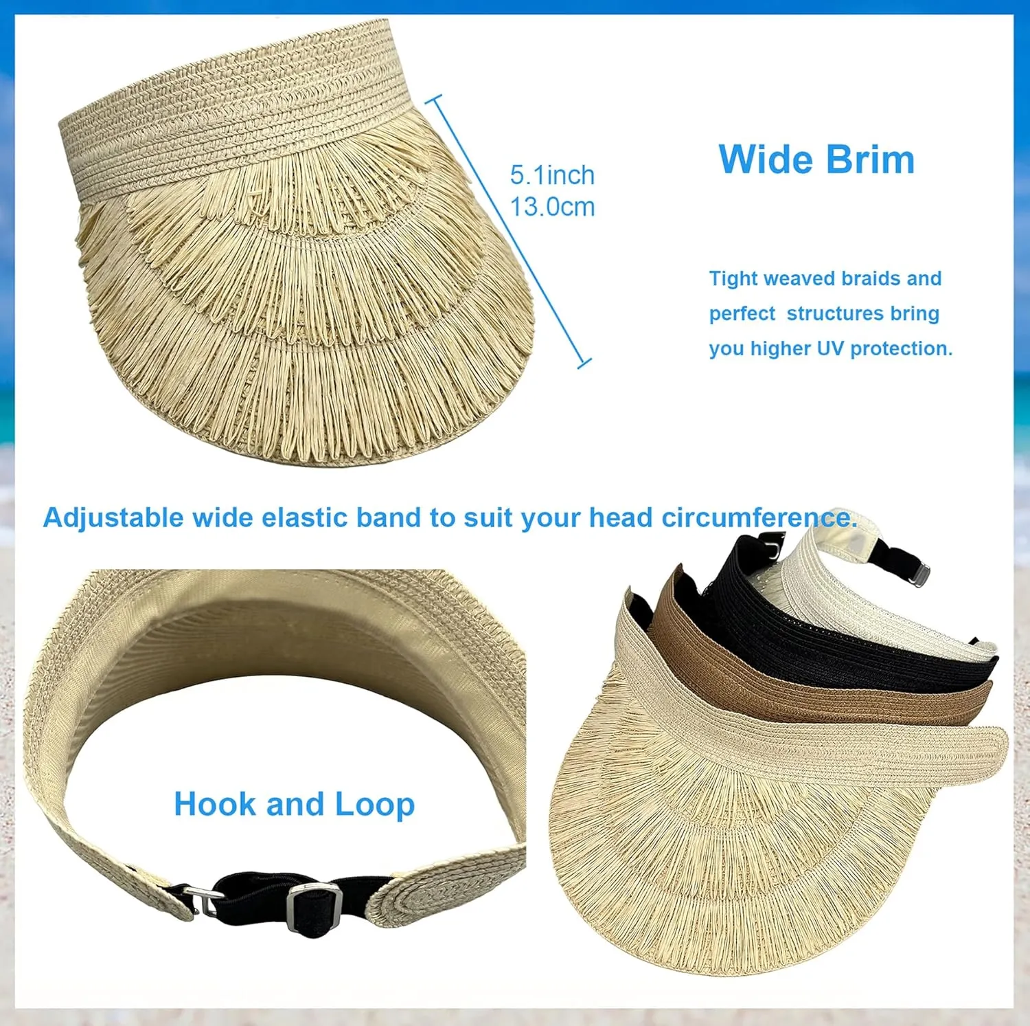 UV Protection Straw Sun Hat Visor Beach Hat Wide Brim Leopard Print Roll up Packable for Women