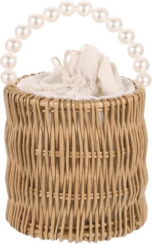 uxcell Women Straw Crossbody Bag, Cylindrical Rattan Bag Straw Clutch Purse Rattan Woven Handbag Rattan Tote Bags for Summer Beach Travel