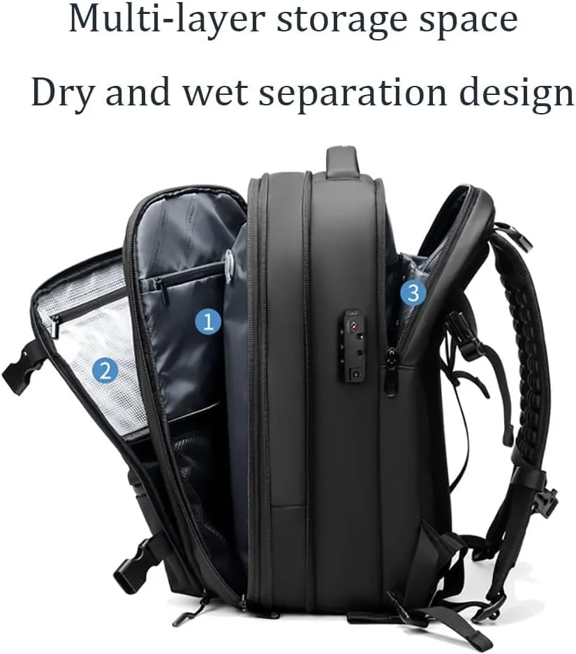 Vacpak Vacuum Backpack, Modern Unisex Grey Travel Backpack, 19" x 13" x 6-8" (49cm x 32cm x 15-20cm), 60L Expandable, Water Resistant, Anti-Theft, Vacuum Compression