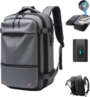 Vacpak Vacuum Backpack, Modern Unisex Grey Travel Backpack, 19" x 13" x 6-8" (49cm x 32cm x 15-20cm), 60L Expandable, Water Resistant, Anti-Theft, Vacuum Compression