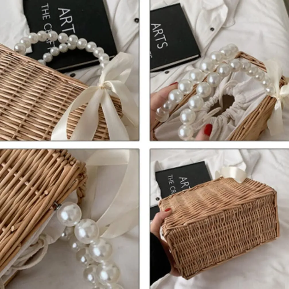 VALICLUD Rattan Bag Straw Purse Woven Rattan Purse Tote Straw Bag for Women Summer Beach