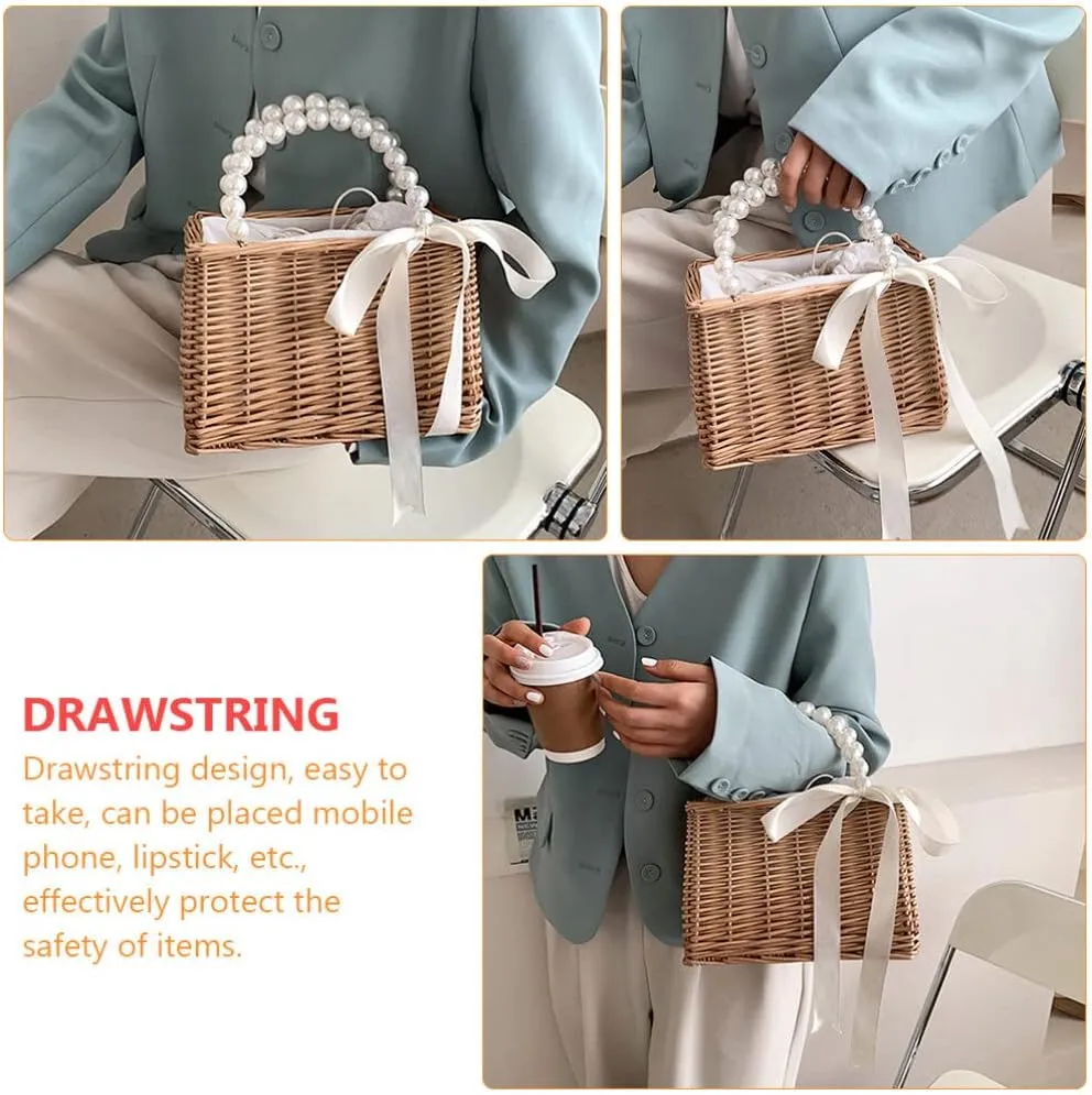 VALICLUD Rattan Bag Straw Purse Woven Rattan Purse Tote Straw Bag for Women Summer Beach