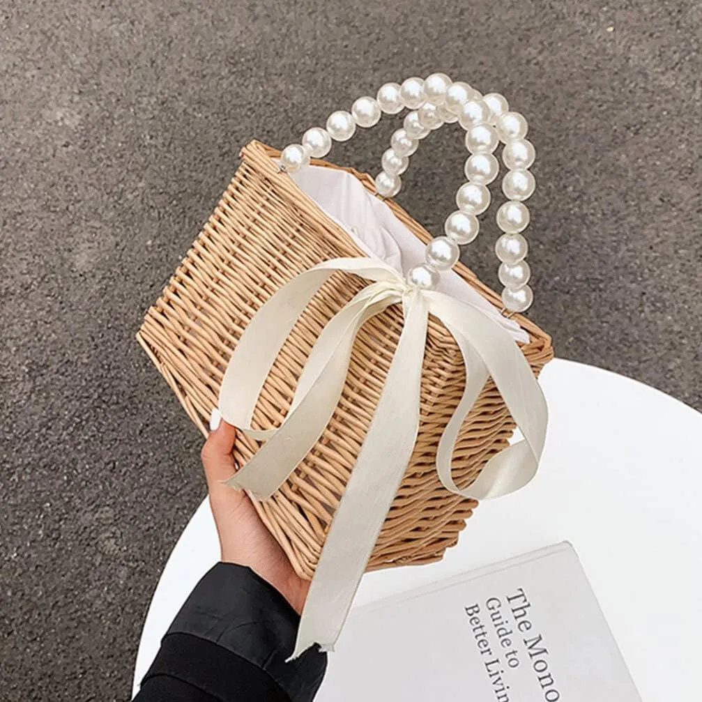 VALICLUD Rattan Bag Straw Purse Woven Rattan Purse Tote Straw Bag for Women Summer Beach