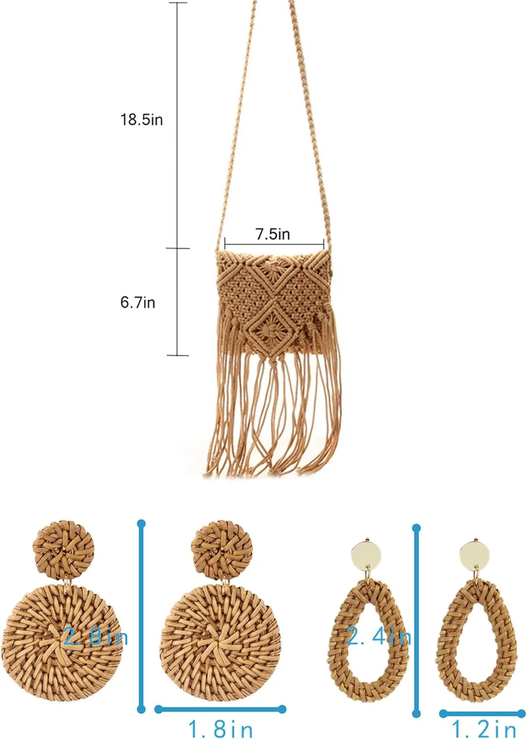 Van Caro Handwoven Cotton Straw Shoulder Bag Crochet Tassel Beach Bohemian Purse for Women